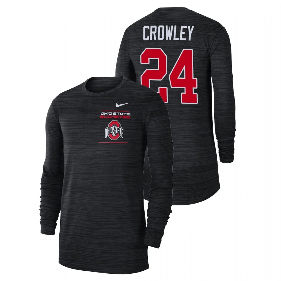 Ohio State Buckeyes Men's NCAA Marcus Crowley #24 Black 2021 Sideline Velocity Long Sleeve College Football T-Shirt BDV5749WS